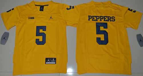 Wolverines #5 Jabrill Peppers Gold Jordan Brand Stitched Youth NCAA Jersey - Click Image to Close